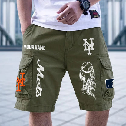 [HOMERUN DEAL] NEW CUSTOMIZED MLB17 NYM NEW YORK METS MEN'S CARGO SHORTS