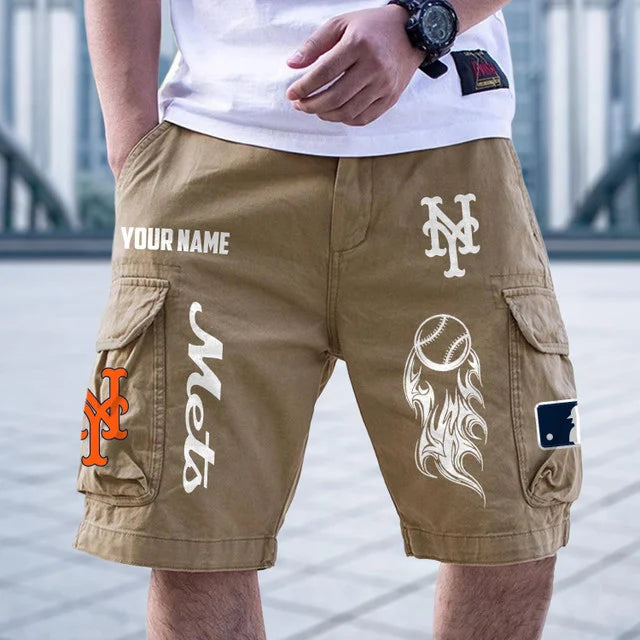 [HOMERUN DEAL] NEW CUSTOMIZED MLB17 NYM NEW YORK METS MEN'S CARGO SHORTS