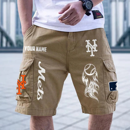 [HOMERUN DEAL] NEW CUSTOMIZED MLB17 NYM NEW YORK METS MEN'S CARGO SHORTS