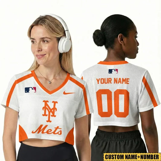 [HOMERUN DEAL] NEW CUSTOMIZED MLB17 NYM NEW YORK METS V-NECK JERSEY CROP TOP