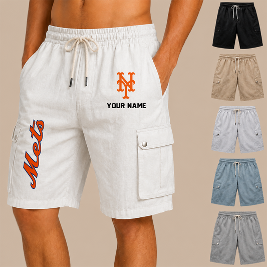 [HOMERUN DEAL] NEW CUSTOMIZED MLB17 NYM NEW YORK METS MEN'S DRAWSTRING CARGO SHORTS