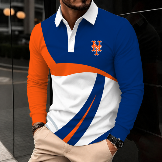 [HOMERUN DEAL] NEW CUSTOMIZED MLB17 NYM NEW YORK METS MEN'S LONG SLEEVE POLO
