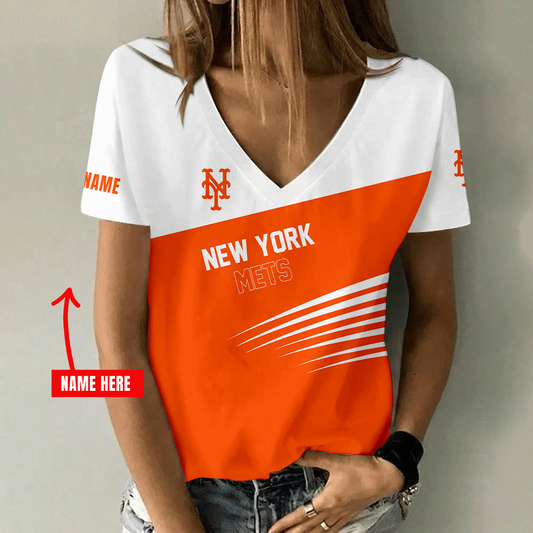 [HOMERUN DEAL] NEW CUSTOMIZED MLB17 NYM NEW YORK METS V-NECK FEMALE SHIRT