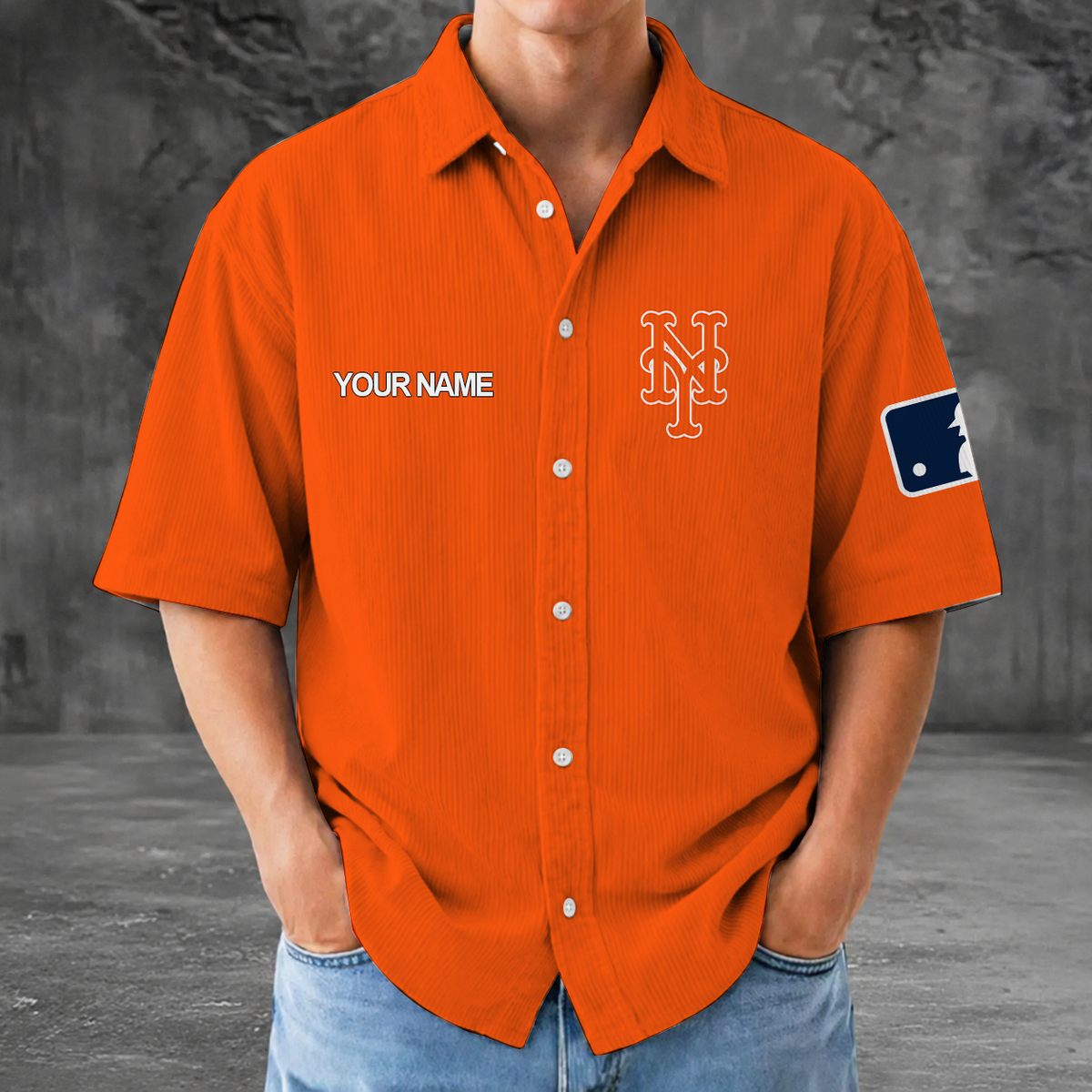 [HOMERUN DEAL] NEW CUSTOMIZED MLB17 NYM NEW YORK METS SEERSUCKER BUTTON SHIRT