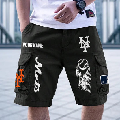 [HOMERUN DEAL] NEW CUSTOMIZED MLB17 NYM NEW YORK METS MEN'S CARGO SHORTS