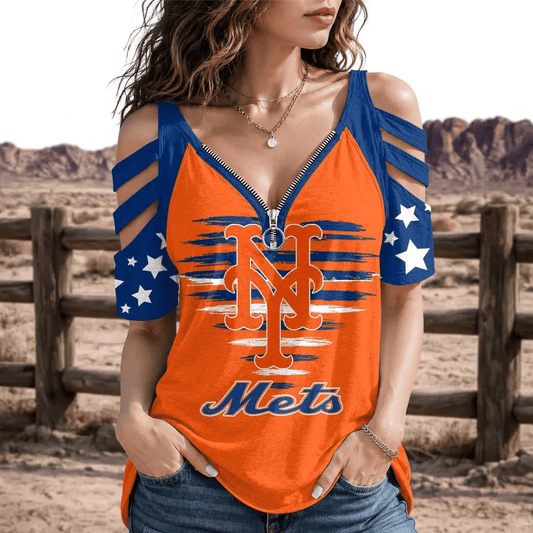 [HOMERUN DEAL] NEW CUSTOMIZED MLB17 NYM NEW YORK METS STRAPPY COLD-SHOULDER TOP