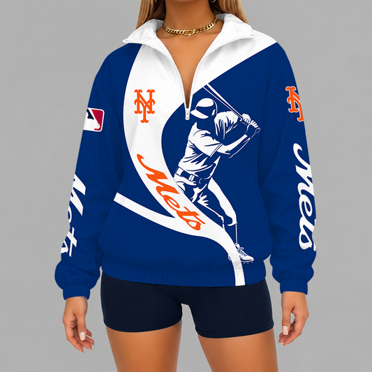 [HOMERUN DEAL] NEW CUSTOMIZED MLB17 NYM NEW YORK METS V-NECK ZIPPER SWEATSHIRT JACKET
