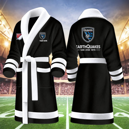 [GOAL DEAL] NEW CUSTOMIZED MLS17 SJE SAN JOSE EARTHQUAKES FLEECE BATHROBE
