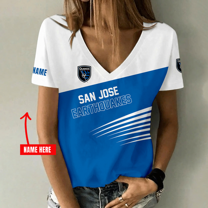 [GOAL DEAL] NEW CUSTOMIZED MLS17 SJE SAN JOSE EARTHQUAKES V-NECK FEMALE SHIRT