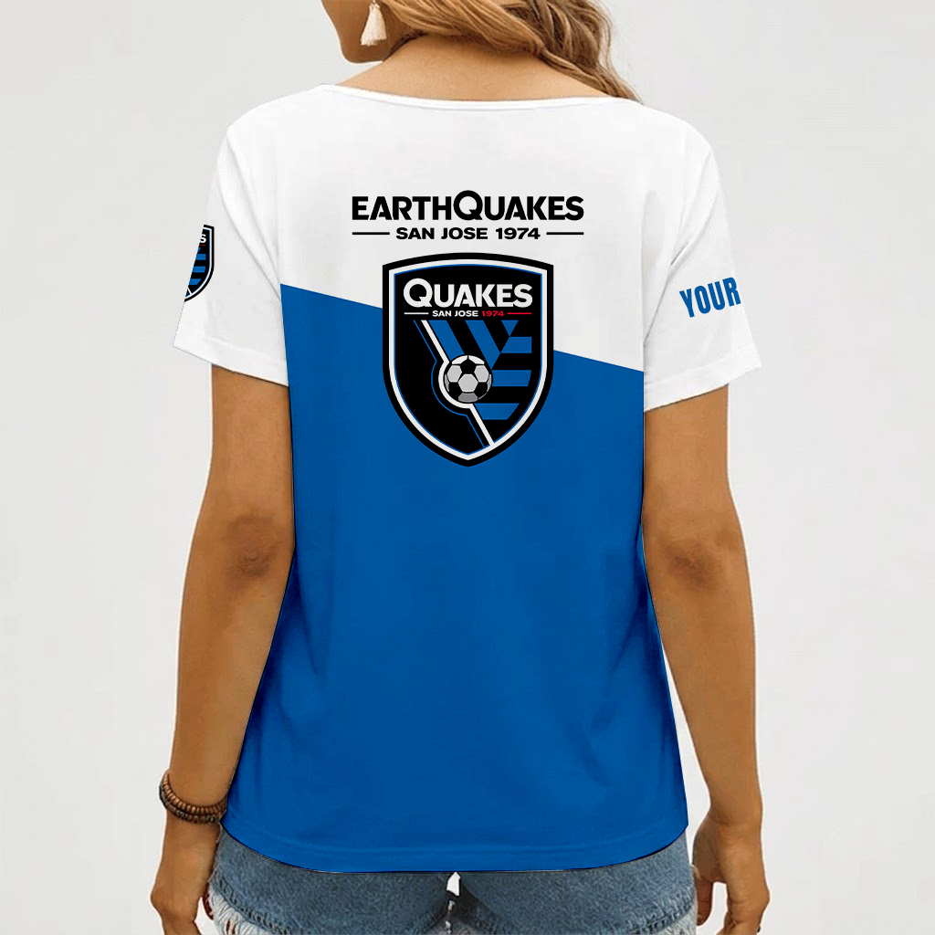 [GOAL DEAL] NEW CUSTOMIZED MLS17 SJE SAN JOSE EARTHQUAKES V-NECK FEMALE SHIRT