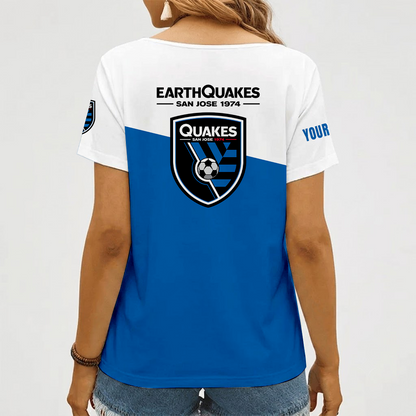 [GOAL DEAL] NEW CUSTOMIZED MLS17 SJE SAN JOSE EARTHQUAKES V-NECK FEMALE SHIRT