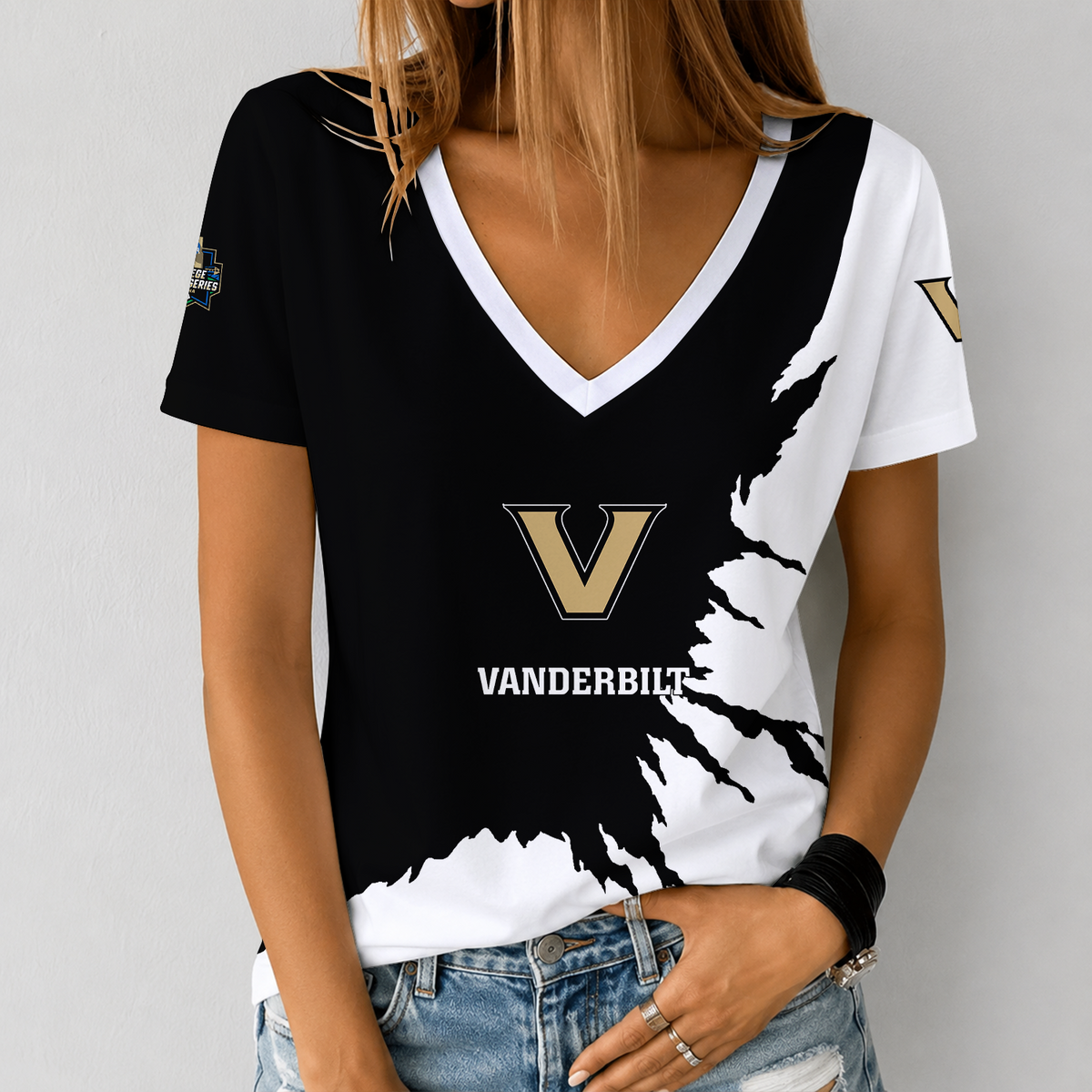 [HOMERUN DEAL] NEW CUSTOMIZED NCAA CWS17 VDC VANDERBILT COMMODORES V-NECK FEMALE SHIRT