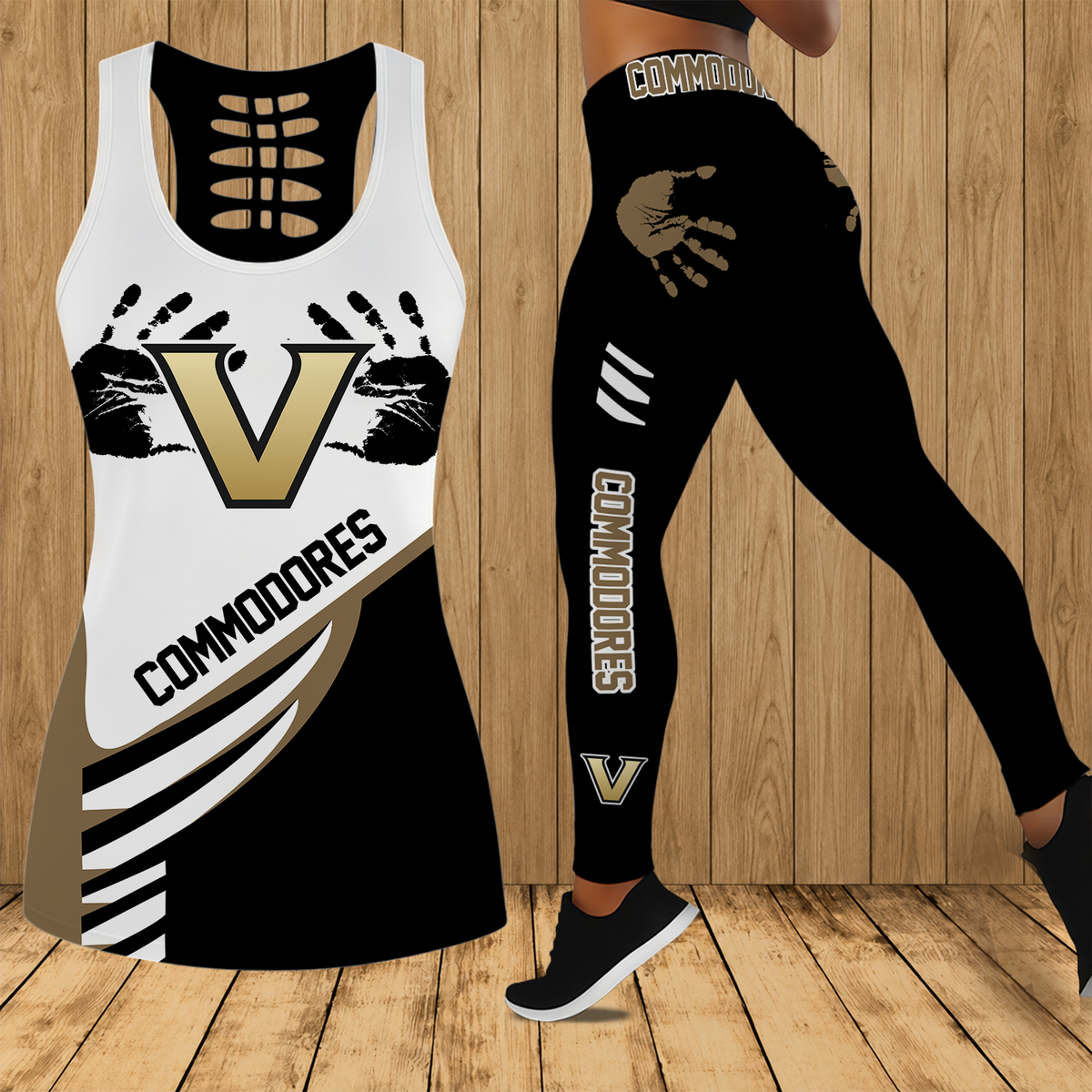 [HOMERUN DEAL] NEW CUSTOMIZED NCAA CWS17 VDC VANDERBILT COMMODORES HOLLOW TANK TOP & LEGGINGS SET