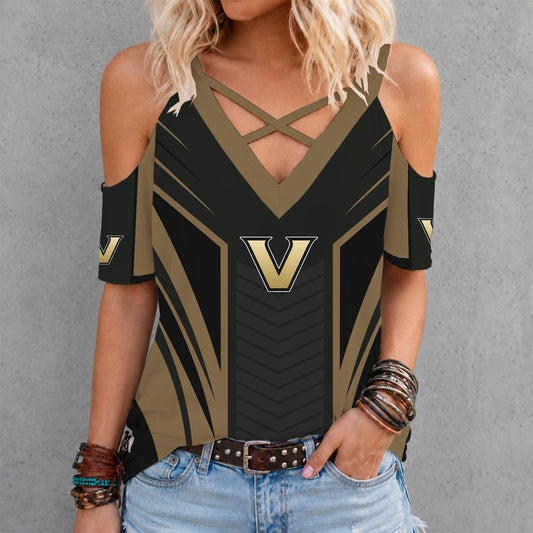 [HOMERUN DEAL] NEW CUSTOMIZED NCAA CWS17 VDC VANDERBILT COMMODORES CRISS CROSS V-NECK TOP