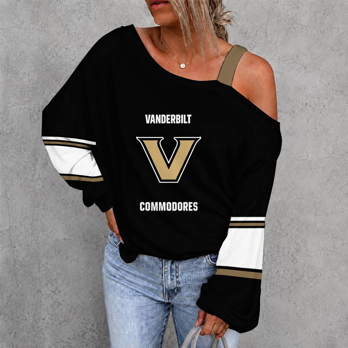 [HOMERUN DEAL] NEW CUSTOMIZED NCAA CWS17 VDC VANDERBILT COMMODORES WOMEN'S OFF-SHOULDER LONG SLEEVE SHIRT