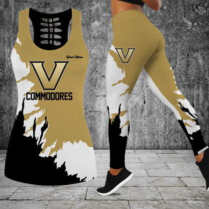 [HOMERUN DEAL] NEW CUSTOMIZED NCAA CWS17 VDC VANDERBILT COMMODORES HOLLOW TANK TOP & LEGGINGS SET