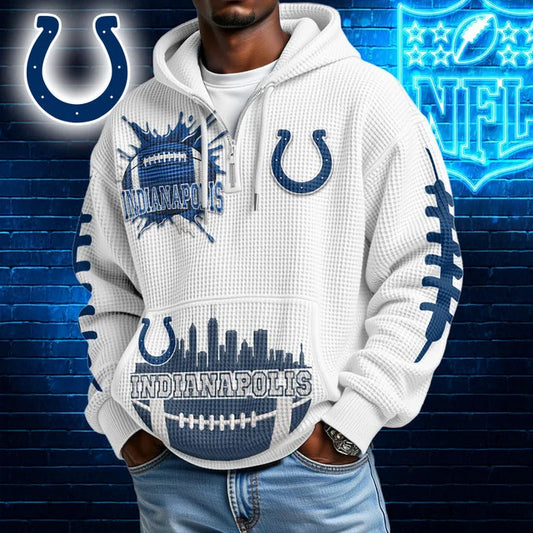 [TOUCHDOWN DEAL] NEW CUSTOMIZED NFL17 IDC INDIANAPOLIS COLTS WAFFLE FULL ZIP HOODIE