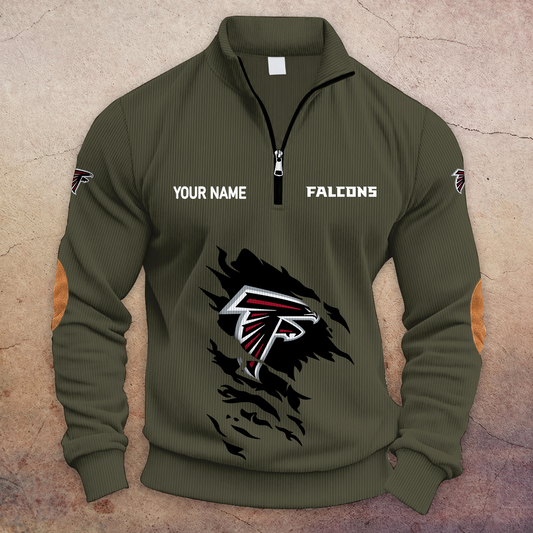 [TOUCHDOWN DEAL] NEW CUSTOMIZED NFL18 ATF ATLANTA FALCONS MULTICOLOR STRIPED QUATER ZIP SWEATSHIRT