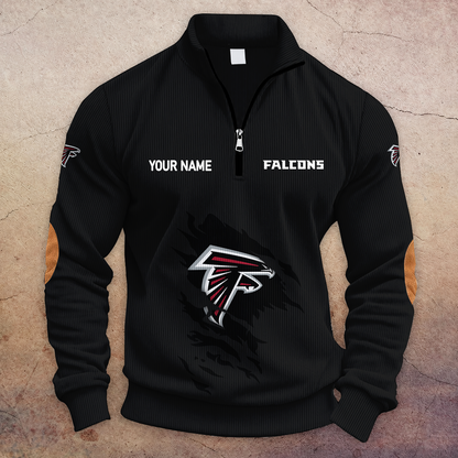 [TOUCHDOWN DEAL] NEW CUSTOMIZED NFL18 ATF ATLANTA FALCONS MULTICOLOR STRIPED QUATER ZIP SWEATSHIRT
