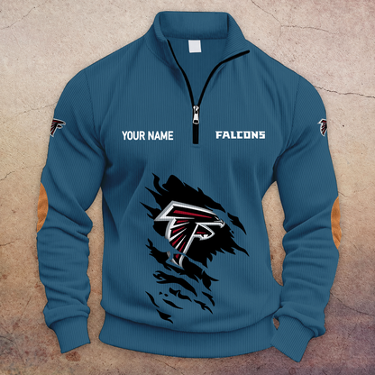 [TOUCHDOWN DEAL] NEW CUSTOMIZED NFL18 ATF ATLANTA FALCONS MULTICOLOR STRIPED QUATER ZIP SWEATSHIRT