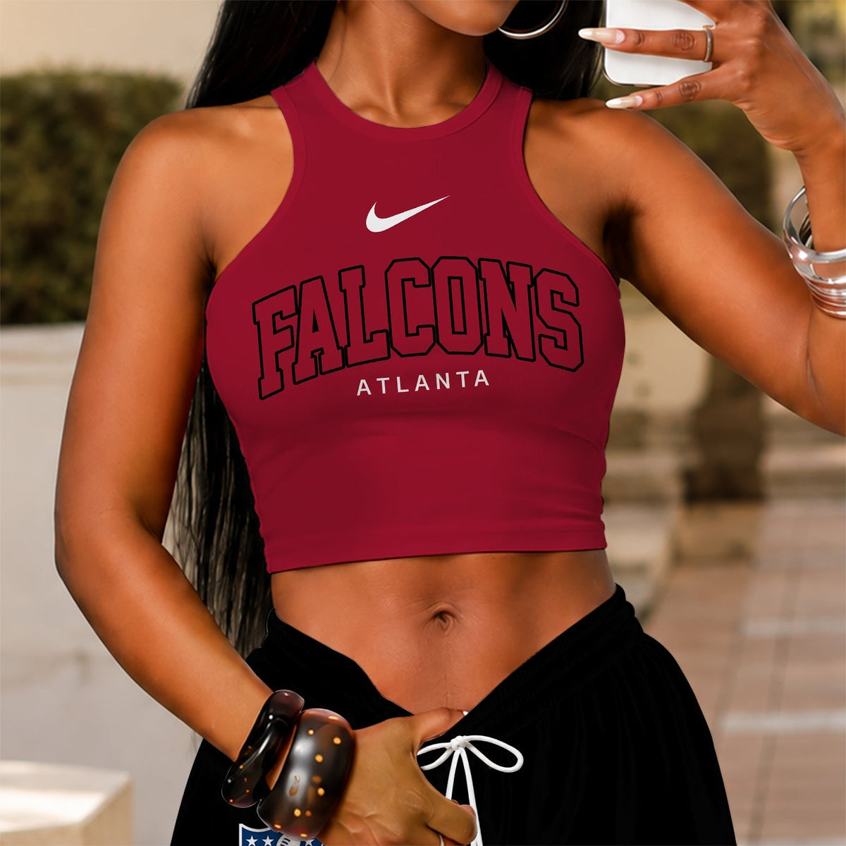 [TOUCHDOWN DEAL] NEW CUSTOMIZED NFL18 ATF ATLANTA FALCONS WOMEN'S CROP TOP & LONGPANTS SET