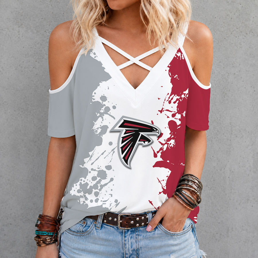 [TOUCHDOWN DEAL] NEW CUSTOMIZED NFL18 ATF ATLANTA FALCONS CRISS CROSS V-NECK TOP