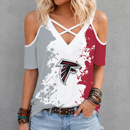 [TOUCHDOWN DEAL] NEW CUSTOMIZED NFL18 ATF ATLANTA FALCONS CRISS CROSS V-NECK TOP