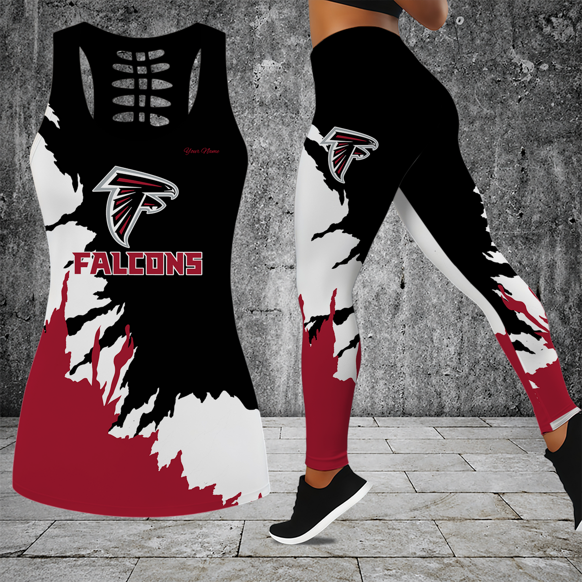 [TOUCHDOWN DEAL] NEW CUSTOMIZED NFL18 ATF ATLANTA FALCONS HOLLOW TANK TOP & LEGGINGS SET