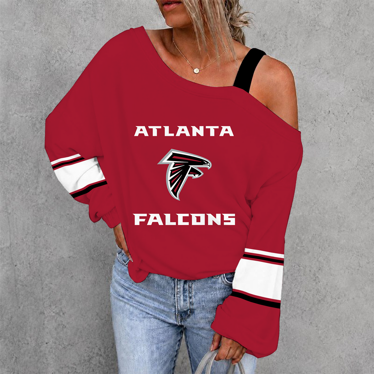 [TOUCHDOWN DEAL] NEW CUSTOMIZED NFL18 ATF ATLANTA FALCONS WOMEN'S OFF-SHOULDER LONG SLEEVE SHIRT