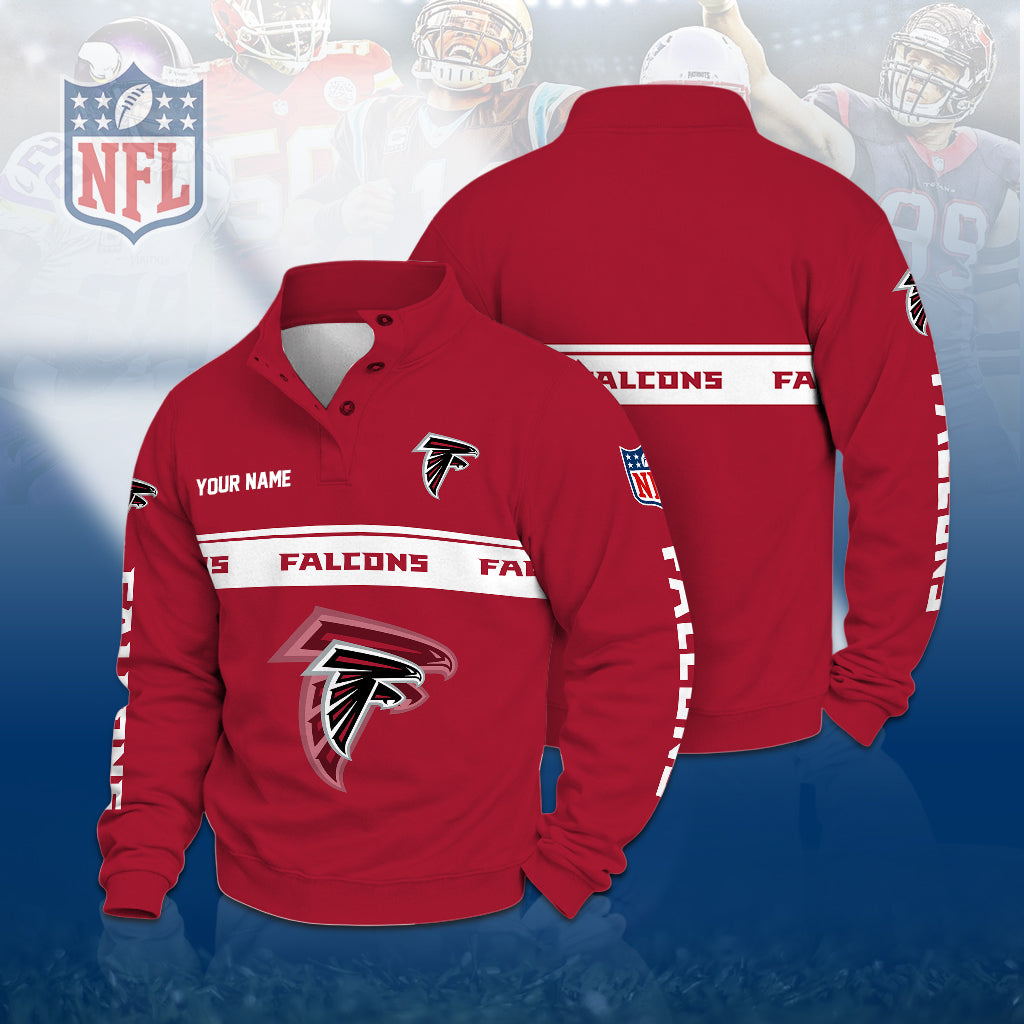 [TOUCHDOWN DEAL] NEW CUSTOMIZED NFL18 ATF THE FALCONS QUARTER-BUTTON STAND-COLLAR SWEATSHIRT