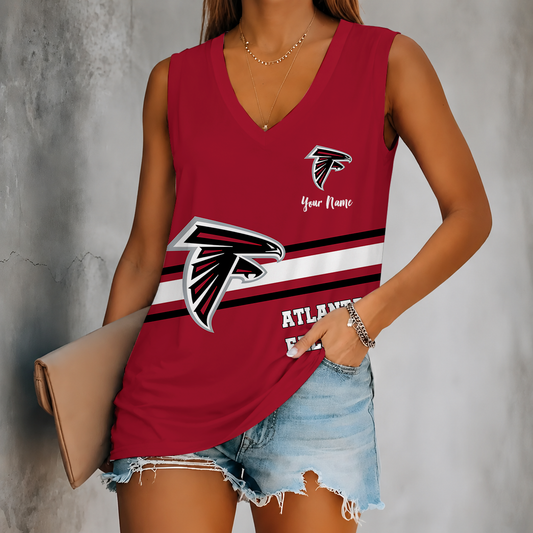 [TOUCHDOWN DEAL] NEW CUSTOMIZED NFL18 ATF ATLANTA FALCONS WOMEN'S V-NECK TANK TOP