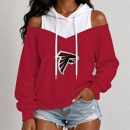 [TOUCHDOWN DEAL] NEW CUSTOMIZED NFL18 ATF THE FALCONS WOMEN'S OFF-SHOULDER HOODIE