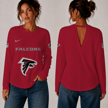 [TOUCHDOWN DEAL] NEW CUSTOMIZED NFL18 ATF THE FALCONS WOMEN'S BACK V-CUT LONG-SLEEVE SHIRT