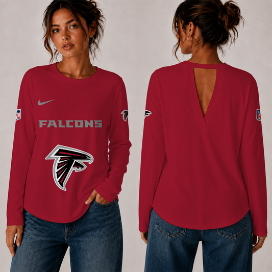 [TOUCHDOWN DEAL] NEW CUSTOMIZED NFL18 ATF THE FALCONS WOMEN'S BACK V-CUT LONG-SLEEVE SHIRT