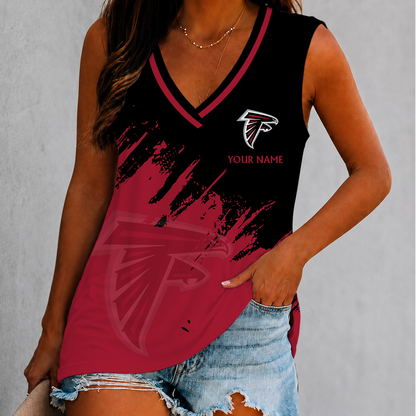 [TOUCHDOWN DEAL] NEW CUSTOMIZED NFL18 ATF ATLANTA FALCONS WOMEN'S V-NECK TANK TOP