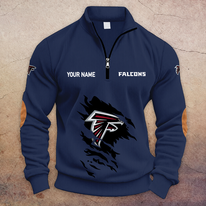 [TOUCHDOWN DEAL] NEW CUSTOMIZED NFL18 ATF ATLANTA FALCONS MULTICOLOR STRIPED QUATER ZIP SWEATSHIRT