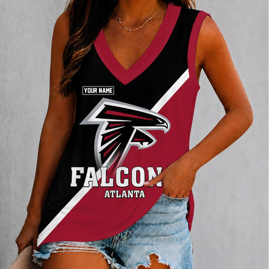 [TOUCHDOWN DEAL] NEW CUSTOMIZED NFL18 ATF ATLANTA FALCONS WOMEN'S V-NECK TANK TOP