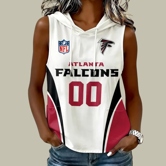 [TOUCHDOWN DEAL] NEW CUSTOMIZED NFL18 ATF ATLANTA FALCONS WOMEN'S SLEEVELESS HOODED POCKET TANK TOP