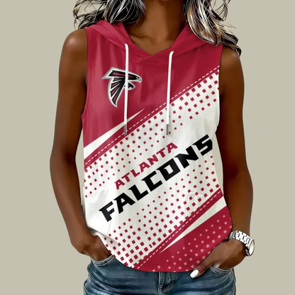 [TOUCHDOWN DEAL] NEW CUSTOMIZED NFL18 ATF ATLANTA FALCONS WOMEN'S SLEEVELESS HOODED POCKET TANK TOP