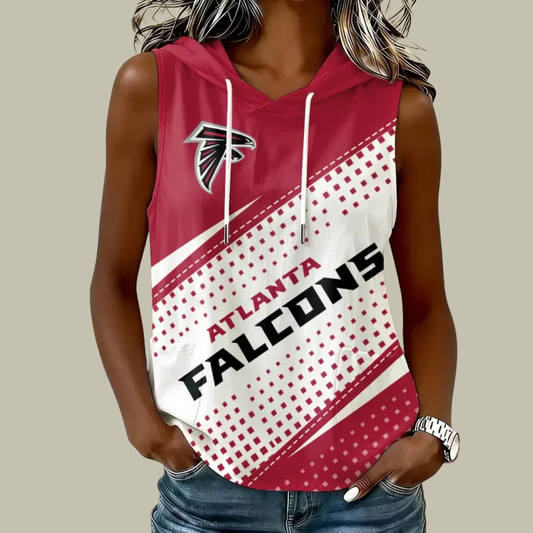 [TOUCHDOWN DEAL] NEW CUSTOMIZED NFL18 ATF ATLANTA FALCONS WOMEN'S SLEEVELESS HOODED POCKET TANK TOP
