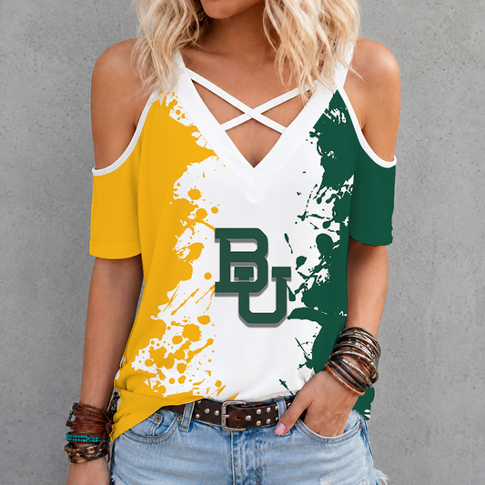 [SLAM DUNK DEAL] NEW CUSTOMIZED NCAA MAM18 BAB BAYLOR BEARS CRISS CROSS V-NECK TOP