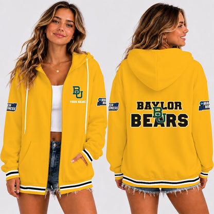 [SLAM DUNK DEAL] NEW CUSTOMIZED NCAA MAM18 BAB BAYLOR BEARS STRAPPY ZIP HOODIE
