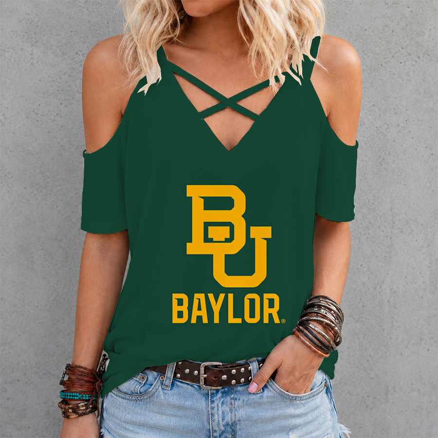 [SLAM DUNK DEAL] NEW CUSTOMIZED NCAA MAM18 BAB BAYLOR BEARS CRISS CROSS V-NECK TOP