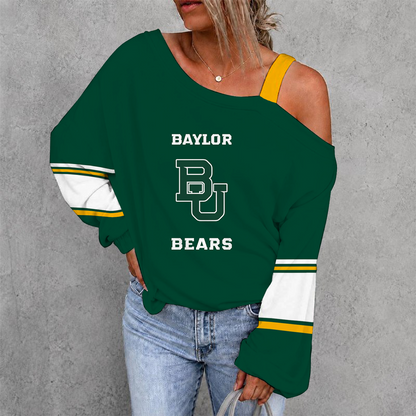 [SLAM DUNK DEAL] NEW CUSTOMIZED NCAA MAM18 BAB BAYLOR BEARS WOMEN'S OFF-SHOULDER LONG SLEEVE SHIRT