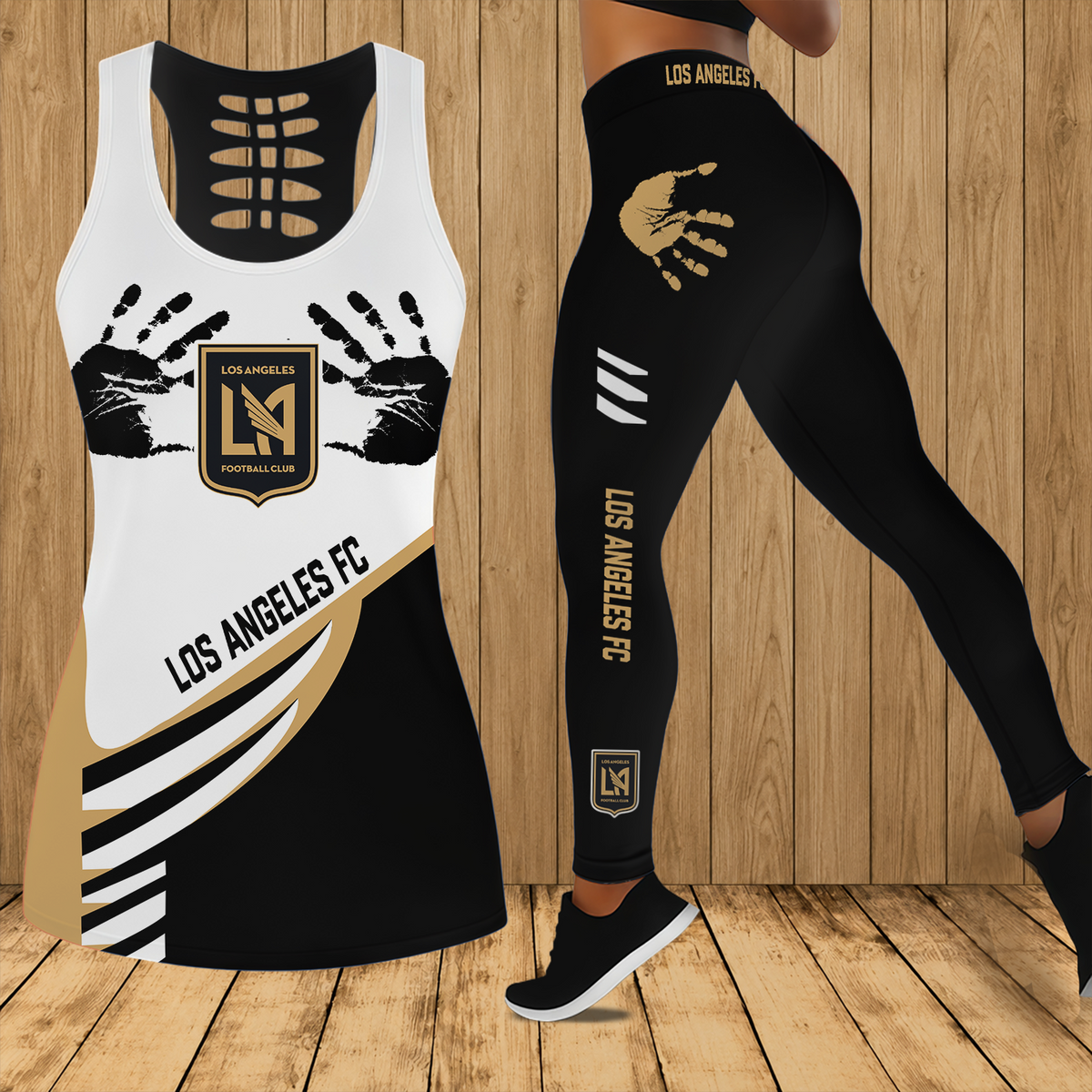 [GOAL DEAL] NEW CUSTOMIZED MLS18 LAF LOS ANGELES FC HOLLOW TANK TOP & LEGGINGS SET