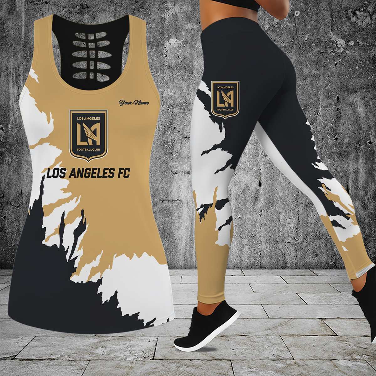 [GOAL DEAL] NEW CUSTOMIZED MLS18 LAF LOS ANGELES FC HOLLOW TANK TOP & LEGGINGS SET