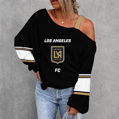 [GOAL DEAL] NEW CUSTOMIZED MLS18 LAF LOS ANGELES FC WOMEN'S OFF-SHOULDER LONG SLEEVE SHIRT
