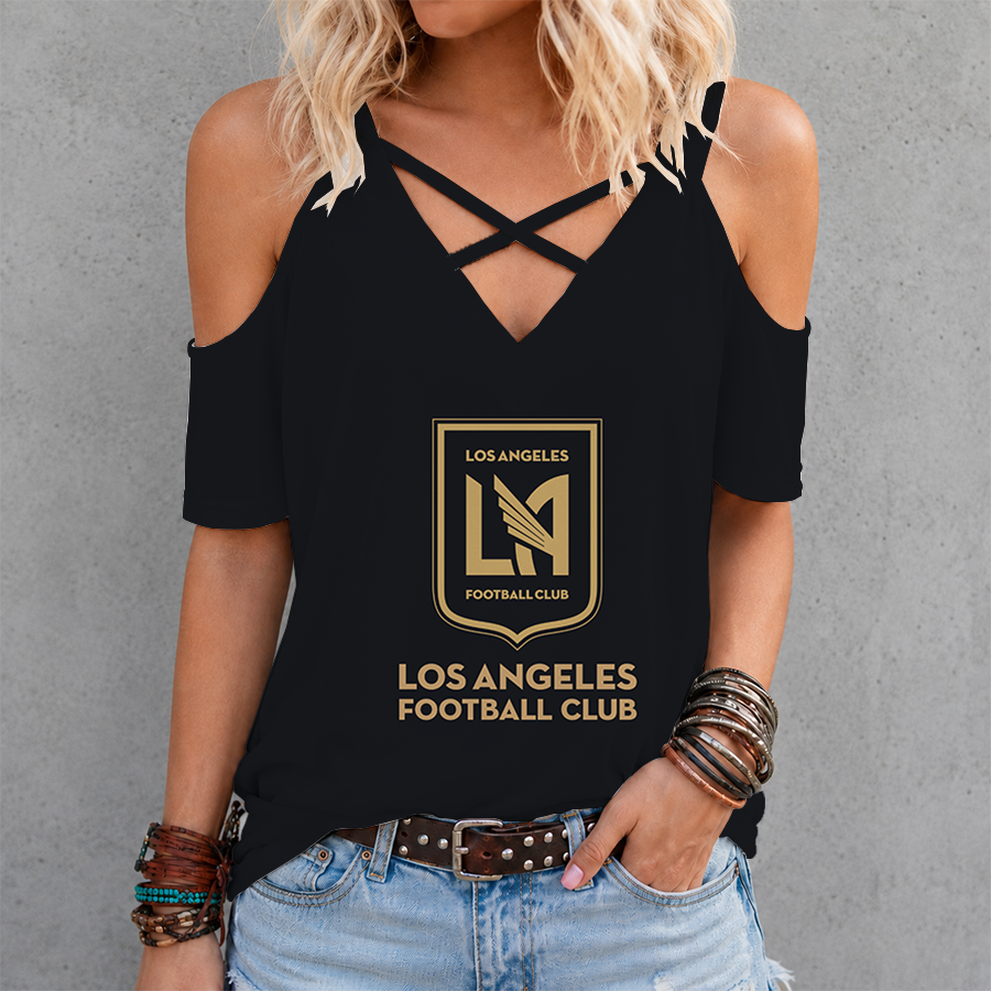 [GOAL DEAL] NEW CUSTOMIZED MLS18 LAF LOS ANGELES FC CRISS CROSS V-NECK TOP