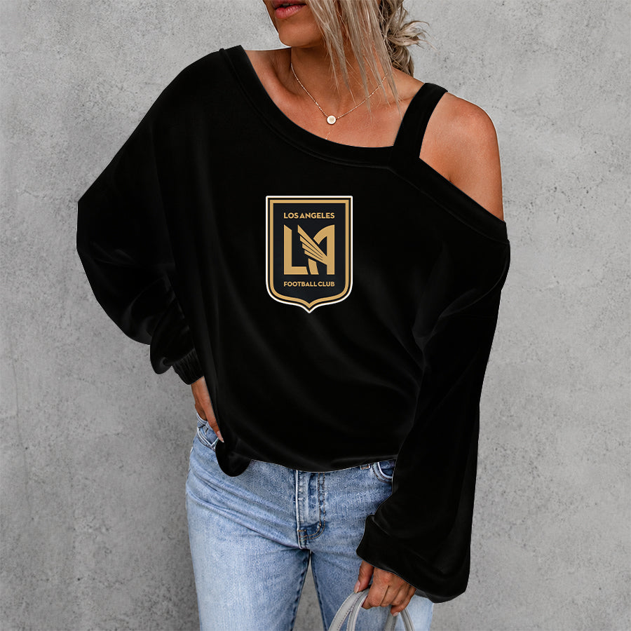 [GOAL DEAL] NEW CUSTOMIZED MLS18 LAF LOS ANGELES FC WOMEN'S OFF-SHOULDER LONG SLEEVE SHIRT