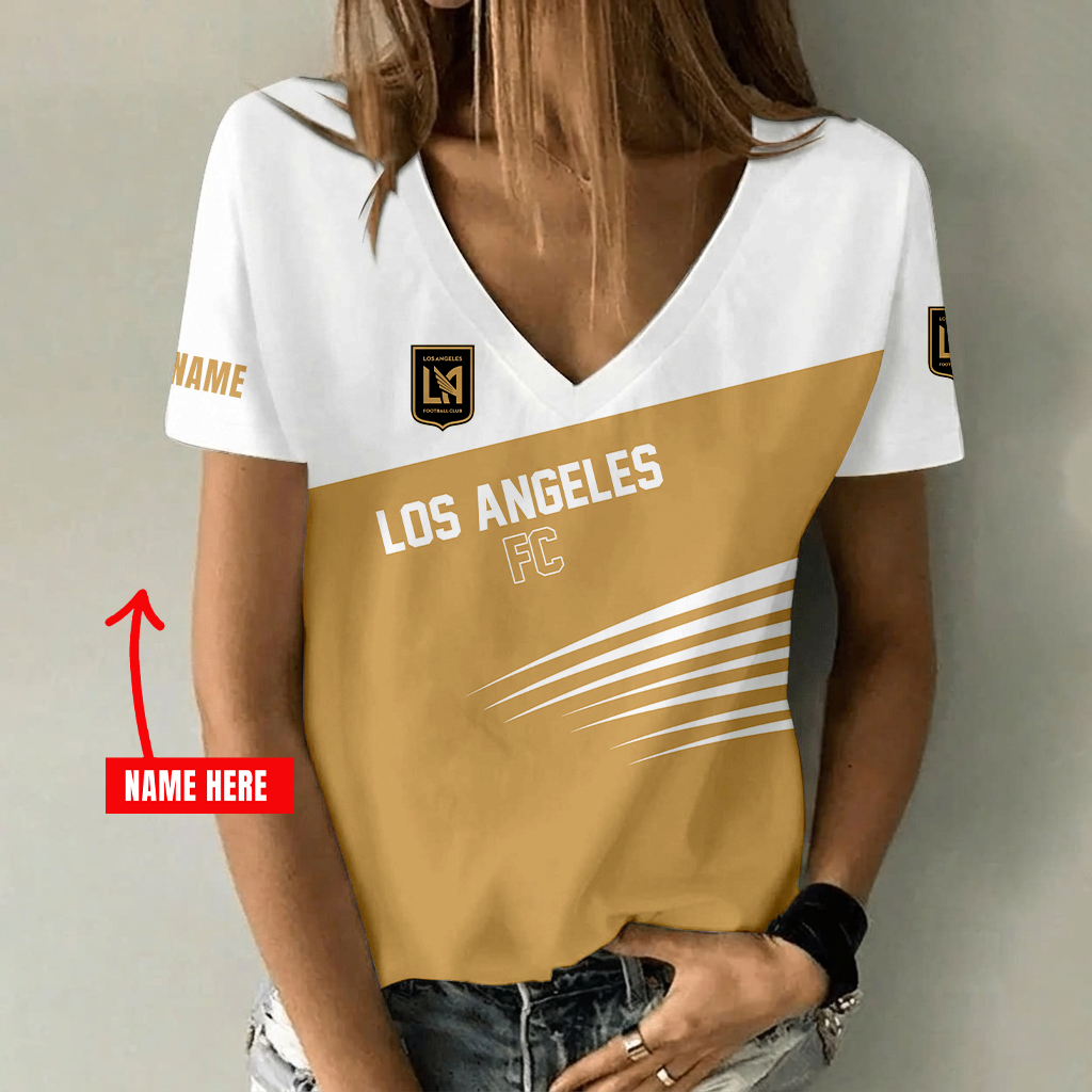[GOAL DEAL] NEW CUSTOMIZED MLS18 LAF LOS ANGELES FC V-NECK FEMALE SHIRT